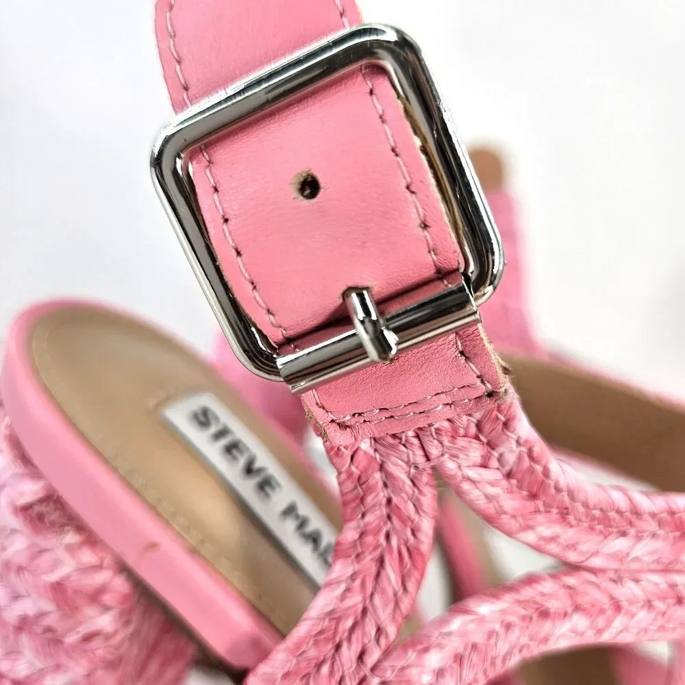 Steve Madden Lombardo Heeled Sandal Pink Raffeta Platform Buckle Ankle Strap W8 - Picture 7 of 16